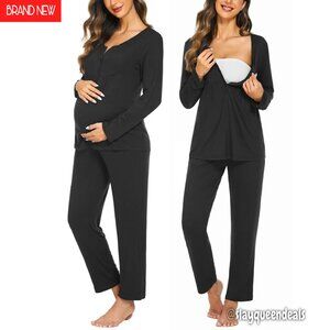 Maternity Nursing Pajama Set Long Sleeve Breastfeeding Sleepwear